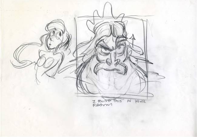 Original Production Story Drawing of Ariel and King Triton from the Little Mermaid (1989)