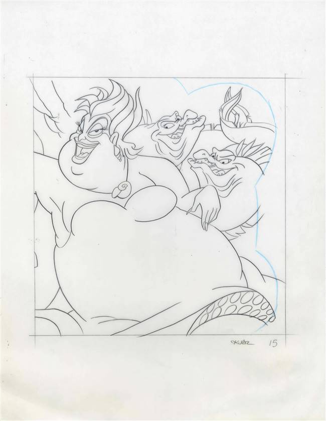 Original Book Art of Ursula, Flotsam, and Jetsam from The Little Mermaid: Sebastian's Story (1992) by John Kurtz