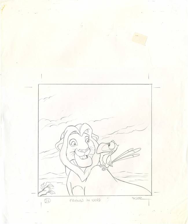 Original Book Art of Mufasa and Zazu from Lion King: Friends in Need (1994) by John Kurtz