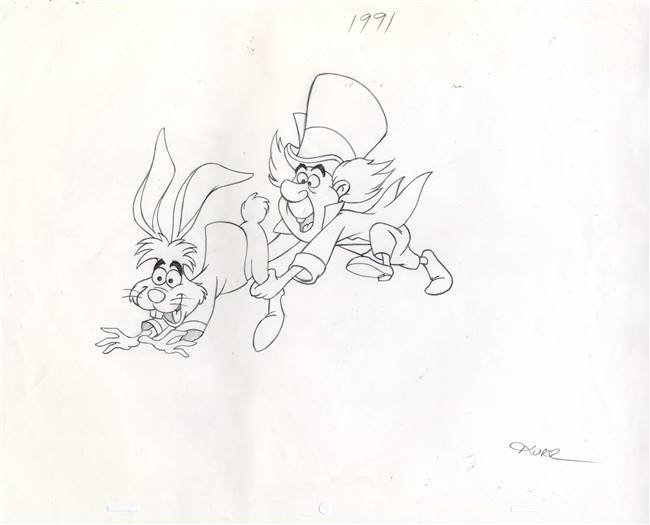 Original Illustration Art of the March Hare and the Mad Hatter from a 1992 Walt Disney World Calendar