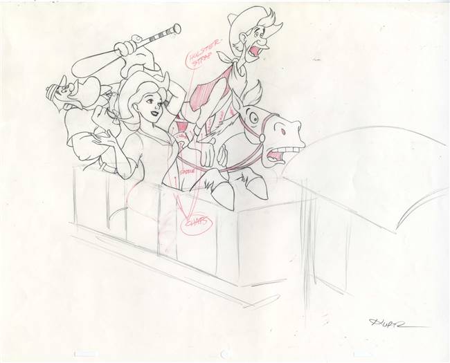 Original Illustration Art of Casey, Pecos Bill, Widowmaker, and Slue Foot Sue from a 1992 Walt Disney World Calendar