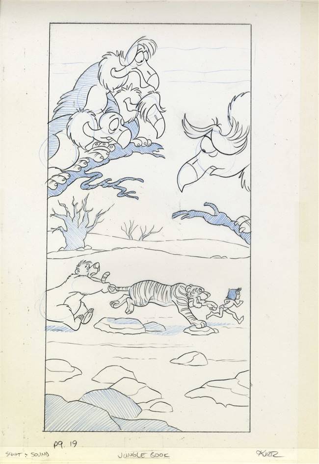 Original Book Art of Mowgli, Baloo, Shere Kahn, and Vultures from Disney's Jungle Book : A Golden Sight and Sound Story (1993)