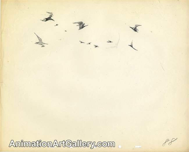 Production Drawing of some pterodactyls from Fantasia