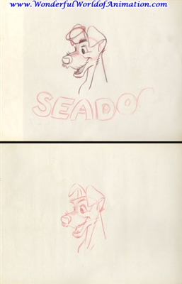 Merchandising Drawing of Tramp and Jock and Pedro from Disney Studios (c. 1950s)