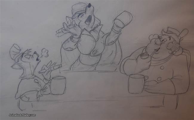 Production Drawing of Gideon and Foulfellow from Pinocchio