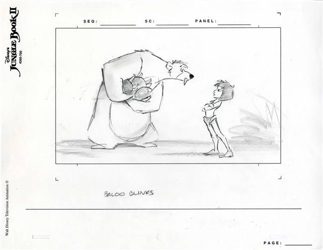 Original Storyboard of Baloo and Mowgli from Jungle Book II (2003)