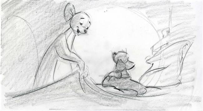 Original Storyboard Drawing of Kanga and Roo from Pooh's Grand Adventure: The Search for Christopher Robin (1997)