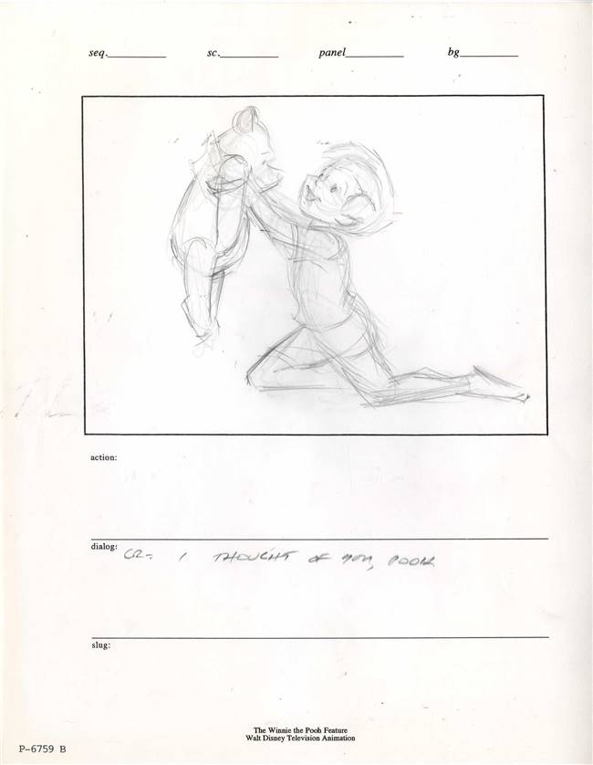 Original Storyboard Drawing of Winnie the Pooh and Christopher Robin from Pooh's Grand Adventure: The Search for Christopher Robin (1997)
