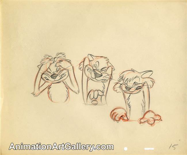 Original Production Drawing of three cats from Disney