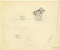 Original Production Drawing of two cats from Bath Day (1946)