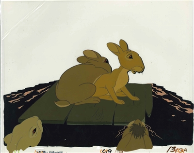 Original Production Cel of Pipkin, Fiver, and Big Wig from Watership Down (1978)