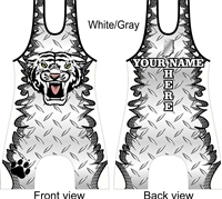 Tiger mascot with diamond plate background in a huge selection of color options customized with your state and name