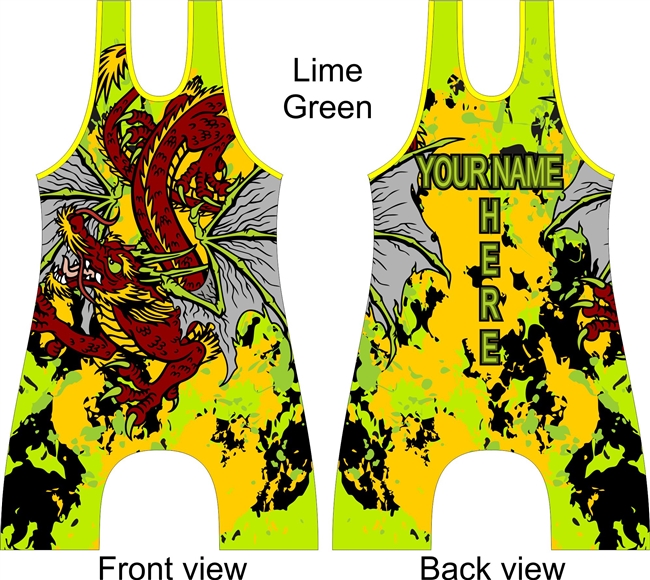 Sublimated wrestling singlet with dragon and choice of color