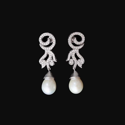 6.5-7.0mm Cultured Freshwater Pearl and Diamond Drop Earrings in 10K White Gold