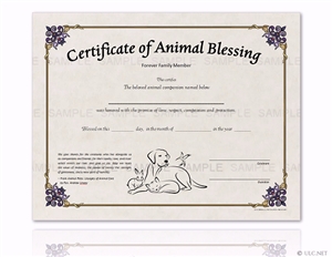 Animal Blessing Certificate