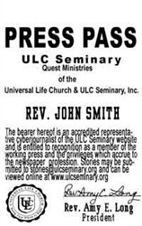 ULC Seminary Press Pass