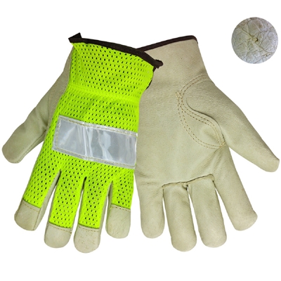 High-Visibility Mesh Back Premium Goatskin Leather Palm Drivers Style Gloves - 3100GHV