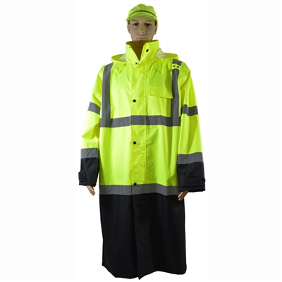 Petra Roc LBRC-48-C3 ANSI Class 3 Black Bottom Waterproof 48" Long Rain Coat