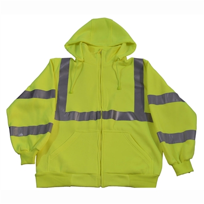 Petra Roc LSWS-C3 ANSI Class 3 Lime Green Zip-Up Sweat Shirt With Detachable Hood