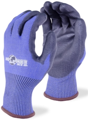 Comfortable 15 GAUGE Cut Level A5 Glove with touchscreen capabilities, BLUE, BLACK PU COATED PALM