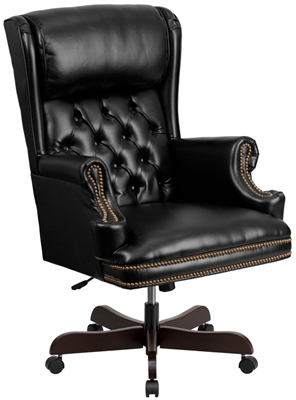 High back black leather swivel office chair