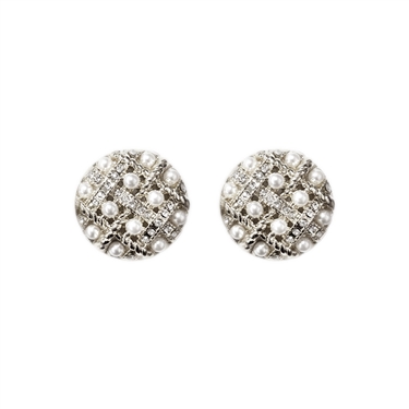 SILVER PEARL BUTTON EARRING