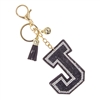 BLACK RHINESTONE "J" KEYCHAIN