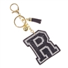 BLACK RHINESTONE "R" KEYCHAIN