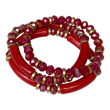 RED GLASS CRYSTAL BRACELET SET