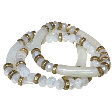 WHITE GLASS CRYSTAL BRACELET SET