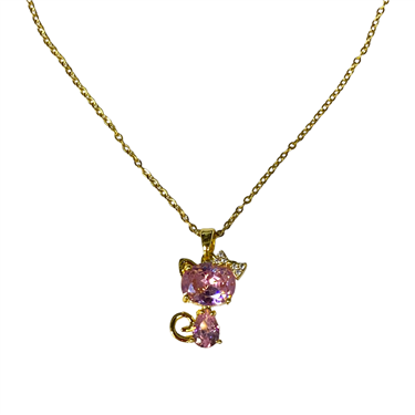 GOLD PINK CAT NECKLACE