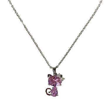 SILVER PINK CAT NECKLACE