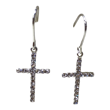 SILVER HOOK CROSS EARRING