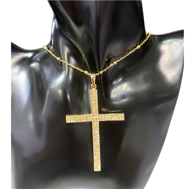 BALL CHAIN GOLD CROSS PENDANT NECKLACE