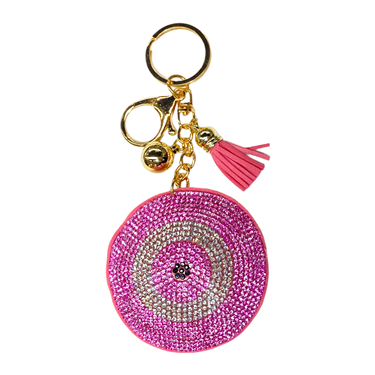 PINK EVIL EYES DISC SHAPE KEYCHAIN