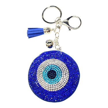 SILVER DISC SHAPE EVIL EYES KEYCHAIN