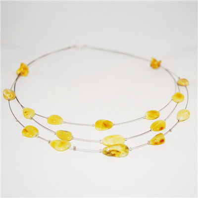 The Amber Monkey Baltic Amber 17-18 inch Wire Tiers Necklace - Milk Bean