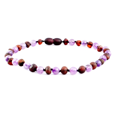 The Amber Monkey Baltic Amber & Gemstone 10-11 inch Necklace - Chestnut Amethyst POP