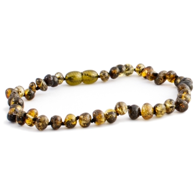 The Amber Monkey Polished Baroque Baltic Amber 10-11 inch Necklace - Olive