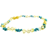 The Amber Monkey Baltic Amber & Gemstone 12-13 inch Necklace - Lemon Turquoise Chips POP