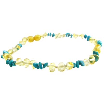 The Amber Monkey Baltic Amber & Gemstone 10-11 inch Necklace - Lemon Turquoise Chips