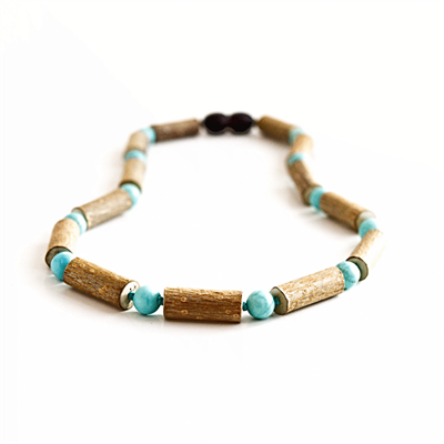 The Amber Monkey 17-18 inch Hazelwood and Turquoise Necklace