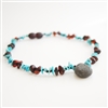 The Amber Monkey Baltic Amber, Gemstone & Aroma Diffusing 12-13 inch Necklace - Raw Chestnut/Turquoise Pendant