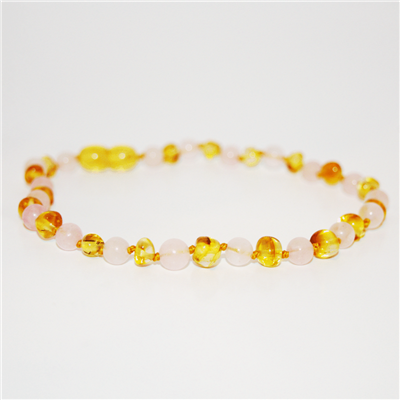 The Amber Monkey Baltic Amber & Gemstone 12-13 inch Necklace - Lemon & Rose Quartz