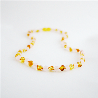 The Amber Monkey Baltic Amber & Gemstone 17-18 inch Necklace - Lemon & Rose Quartz