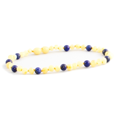 The Amber Monkey Baltic Amber & Gemstone 10-11 inch Necklace -Milk Lapis Lazuli