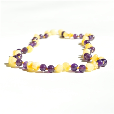 The Amber Monkey Baltic Amber & Gemstone 10-11 inch Necklace - Milk Amethyst