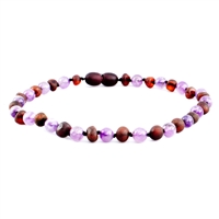 The Amber Monkey Baltic Amber & Gemstone 8 inch Bracelet- Raw Chestnut Amethyst