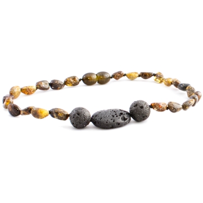 The Amber Monkey Polished Baltic Amber & Aroma Diffusing 12-13 inch Necklace - Green Trio