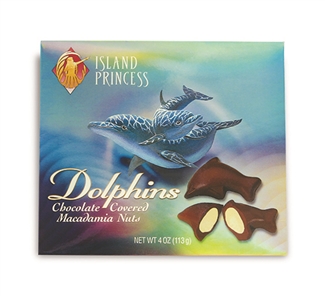 Hawaiian Dolphins Chocolate Covered Whole Mac Nuts 4 oz Gift Box